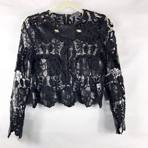 Garcia Faux Leather Floral Mesh Top